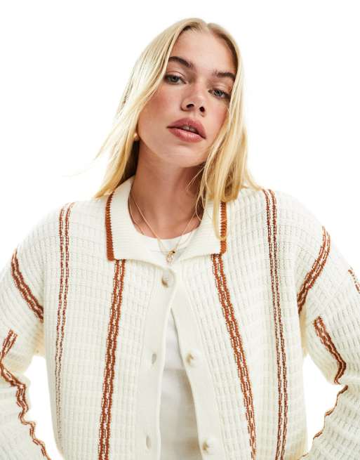 Camisa color crema a rayas verticales color canela con cuello de solapas de punto de ASOS DESIGN