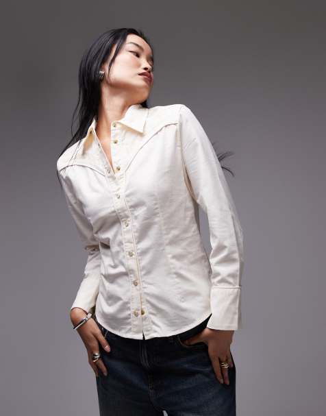 Camisa color crema con detalle de cuello bordado de estilo wéstern de Mango - view 1