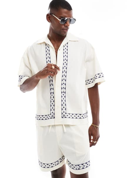 Camisa color crema con detalle estampado de lino de Jack & Jones (parte de un conjunto) - view 1
