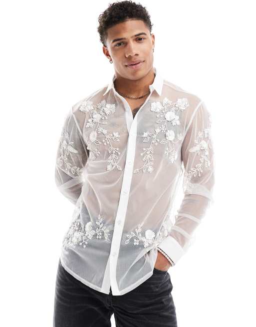 Camisa color crema de corte estándar con diseño adornado a mano de ASOS DESIGN 
