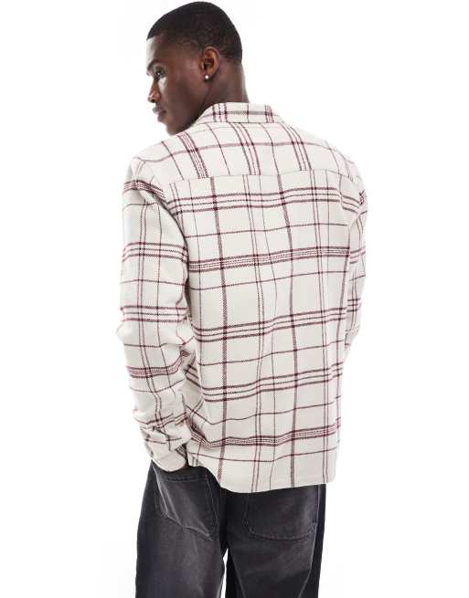 Camisa color crema de corte estándar con estampado de cuadrícula de franela cepillada de ASOS DESIGN, 4 de 4