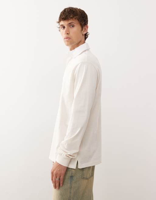 Camisa color crema de estilo rugby con logo de texto de los LA Dodgers de New Era, 4 de 5