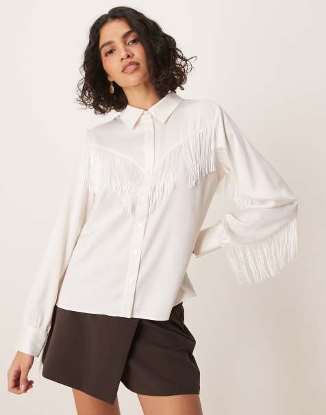 Camisa color crema de estilo wéstern con detalles de flecos de YAS - view 1