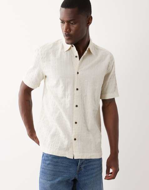 Camisa color crema de manga corta de tejido texturizado de ONLY & SONS - view 1