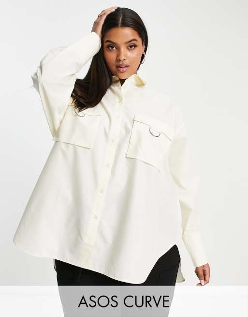 Camisa color crema extragrande con bolsillos utilitarios de ASOS DESIGN Curve