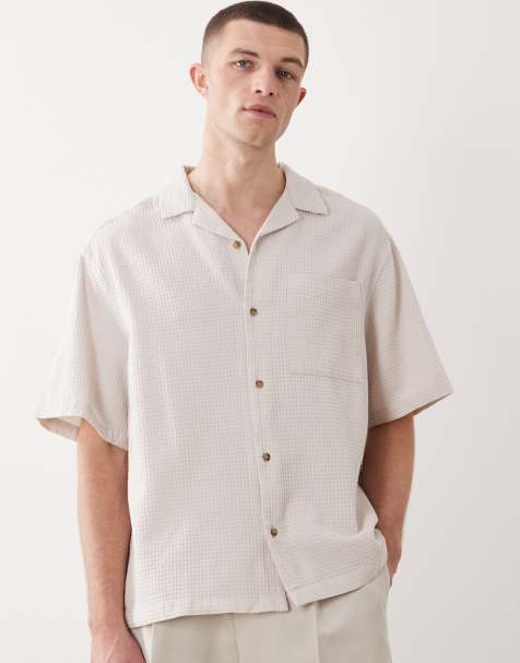 Camisa color crema extragrande con cuello de solapas de tejido gofrado de ASOS DESIGN - view 1