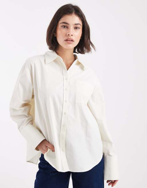 Camisa color crema extragrande con detalle cruzado de ASOS DESIGN, 2 de 4