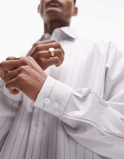 Camisa color crema extragrande de manga larga con raya diplomática de Topman, 2 de 4
