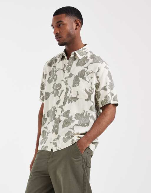 Camisa color crema holgada con estampado floral de mezcla de lino de ASOS DESIGN