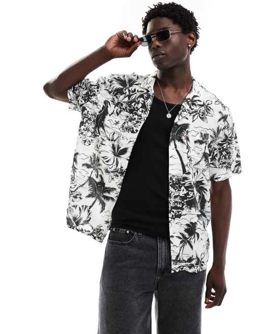 Camisa color crema holgada de manga corta con estampado tropical Camper de Levi's