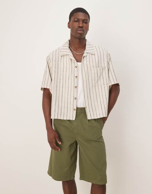 Camisa color crudo a rayas verde oscuro de corte cuadrado extragrande de ASOS DESIGN