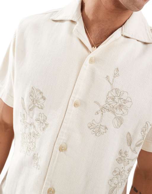 Camisa color crudo con cuello de solapas y bordados de sarga de Jack & Jones , 2 de 4