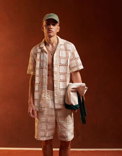 Camisa color crudo con diseño de paneles de croché de ASOS DESIGN (parte de un conjunto) 