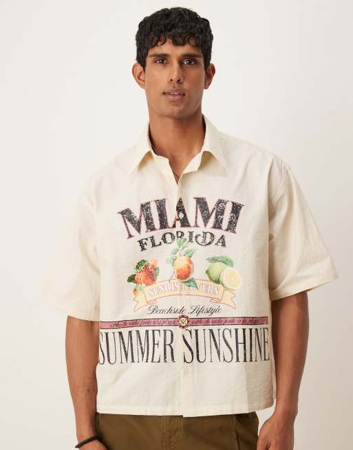 Camisa color crudo de corte cuadrado extragrande con diseño estampado de ASOS DESIGN