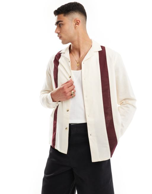 Camisa color crudo de corte estándar con cuello de solapas y paneles en contraste de ASOS DESIGN