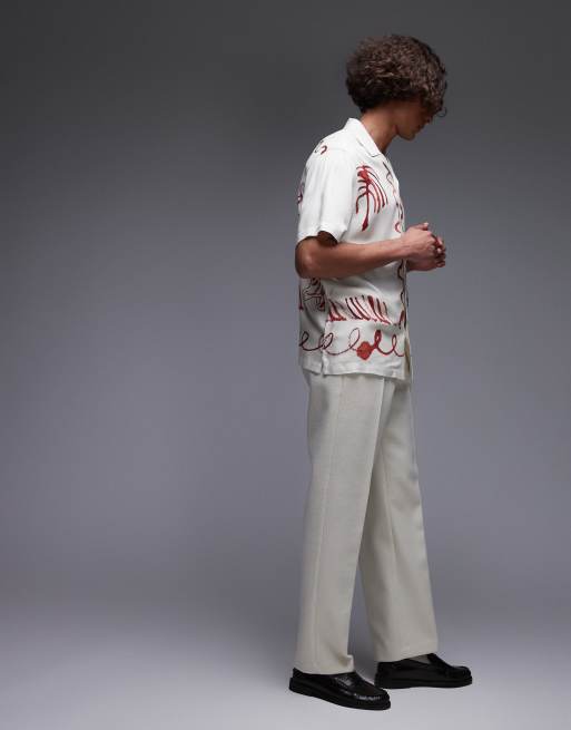Camisa color crudo de corte holgado y manga corta con diseño estampado de Topman, 3 de 4