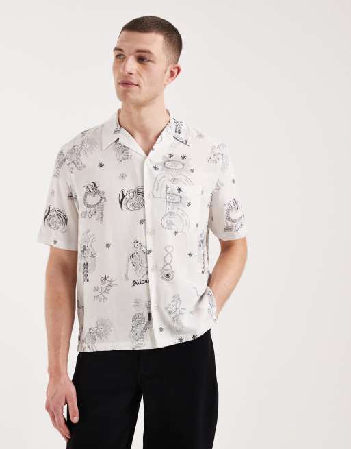 Camisa color crudo de manga corta con estampado gráfico Terra de AllSaints