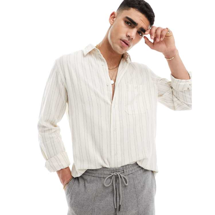 Camisa color crudo de manga larga a rayas texturizadas de Selected Homme ASOS