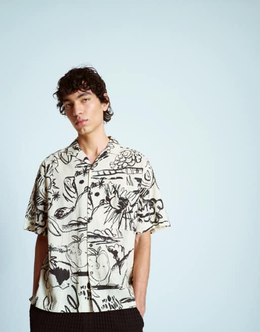 Camisa color crudo estampada de algodón de Topman, 2 de 4