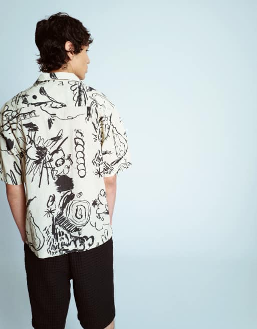 Camisa color crudo estampada de algodón de Topman, 3 de 4