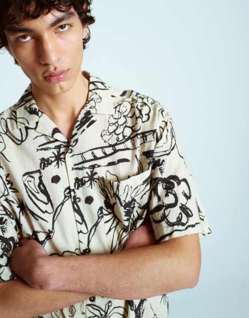 Camisa color crudo estampada de algodón de Topman, 4 de 4