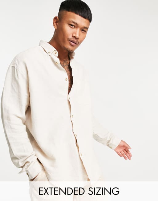 Camisa color crudo extragrande de estilo años 90 de lino de ASOS DESIGN
