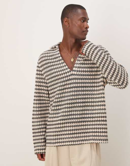 Camisa color crudo y negra de corte cuadrado extragrande sin aberturas de croché de ASOS DESIGN