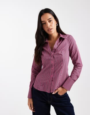 Camisa color higo y rosa a rayas entallada de popelina de Miss ...