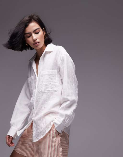 Camisa color marfil de corte casual de algodón de Topshop