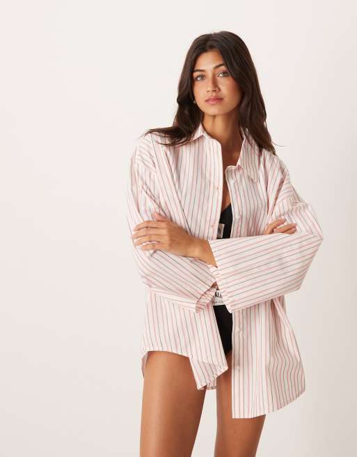 Camisa color melocotón a rayas holgada de popelina de Calvin Klein