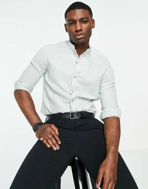 Camisa color menta con cuello mao de lino de ASOS DESIGN Wedding