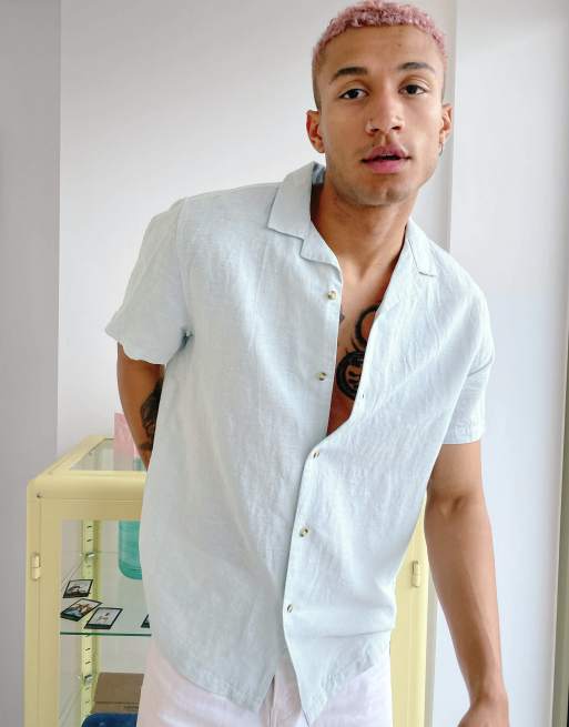 Camisa color menta holgada con solapas de mezcla de lino de ASOS DESIGN