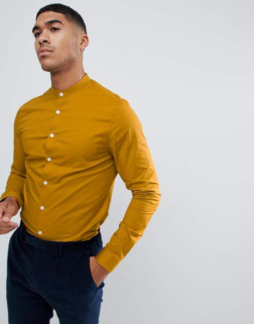 Camisa color mostaza ajustada y elástica con cuello mao de ASOS DESIGN |  ASOS