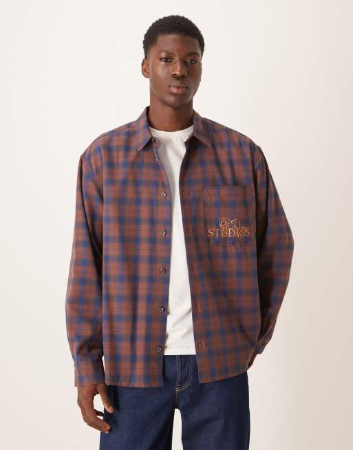 Camisa color óxido a cuadros extragrande con bordado en el pecho de ASOS DESIGN