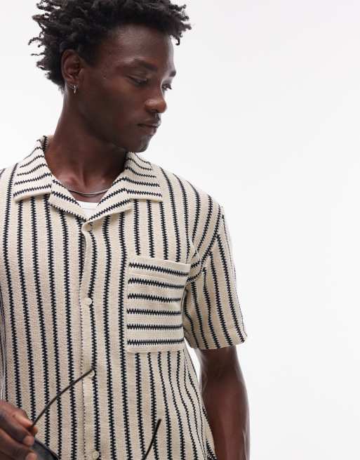 Camisa color piedra a rayas holgada con botones de punto de Topman, 2 de 4