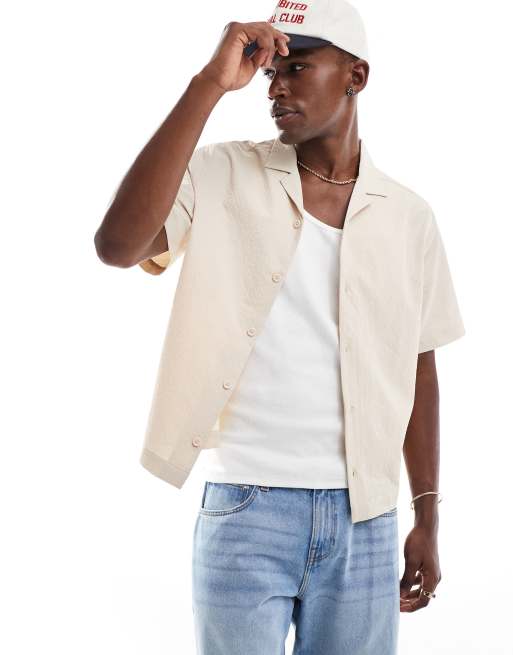 Camisa color piedra de corte cuadrado con cuello de solapas de sirsaca de ASOS DESIGN