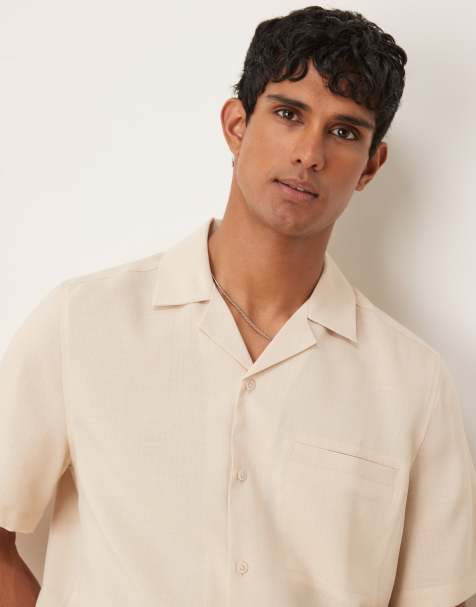 Camisa color piedra de corte cuadrado estándar de tejido efecto lino de ASOS DESIGN - view 1