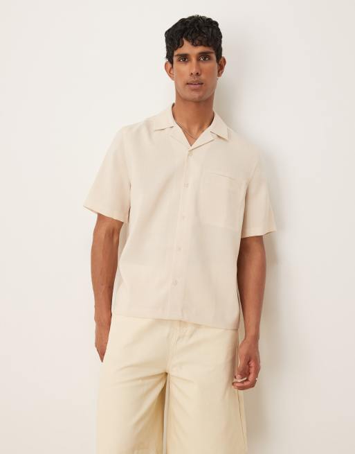 Camisa color piedra de corte cuadrado estándar de tejido efecto lino de ASOS DESIGN