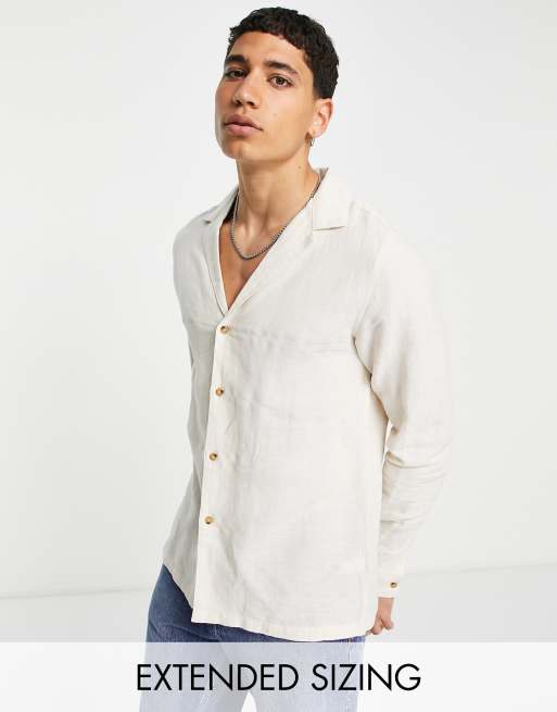 Camisa color piedra de corte estándar con cuello de solapas de lino de ASOS DESIGN