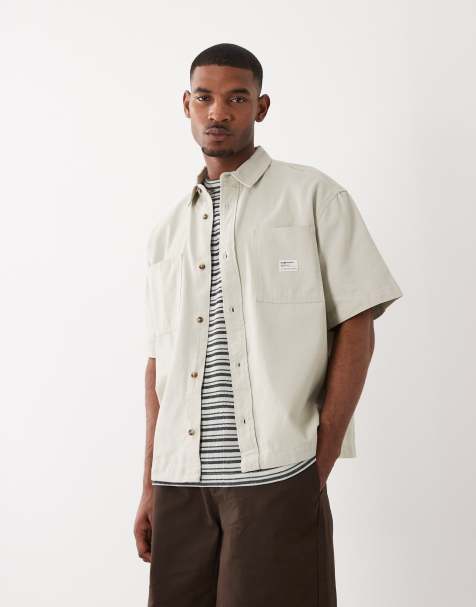 Camisa color piedra extragrande de estilo worker con parche de ASOS DESIGN - view 1