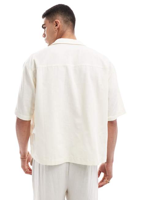 Camisa color piedra extragrande sin cierres de mezcla de lino de ASOS DESIGN , 3 de 4