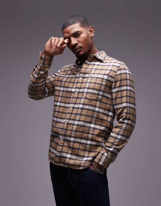 Camisa color tostado a cuadros sombreados con acabado cepillado de Tommy Hilfiger