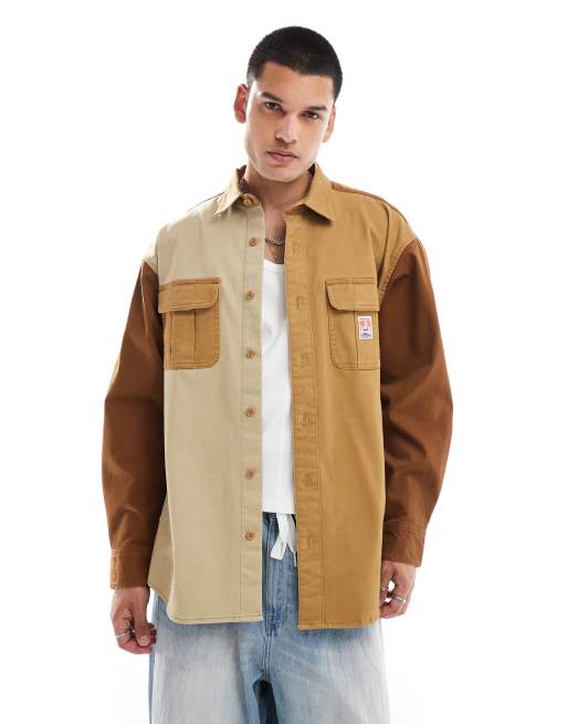 Camisa color tostado holgada de estilo worker con diseño color block de sarga Casey Jones de Wrangler