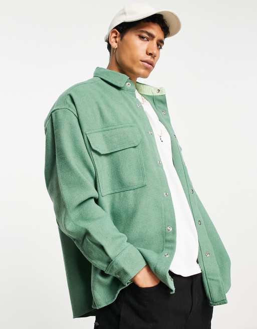 Camisa color verde extragrande de mezcla de lana de ASOS DESIGN