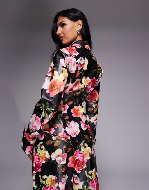 Camisa con cintura entallada y estampado floral de poliuretano de ASOS LUXE (parte de un conjunto), 4 de 4