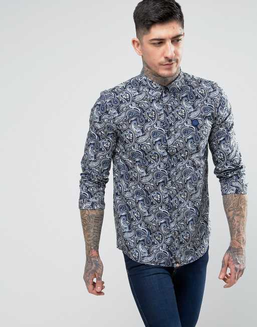 Camisa con estampado de cachemir azul marino Lescott de Pretty Green