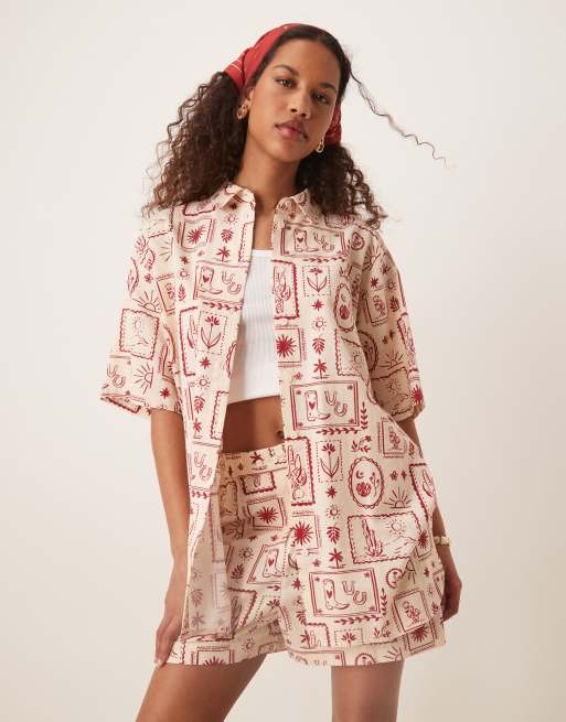 Camisa con estampado de estilo wéstern de mezcla de lino de ASOS DESIGN (parte de un conjunto)