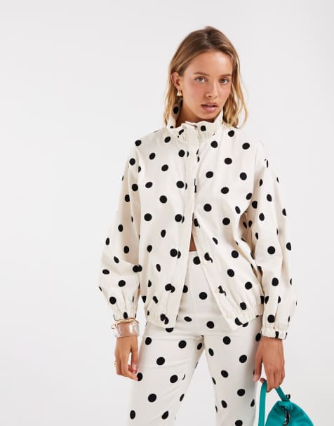 Camisa con estampado de lunares, cuello alzado y volante de tejido de sudadera de ASOS DESIGN (parte de un conjunto) - view 1