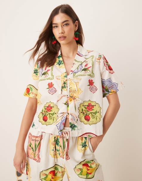 Camisa con estampado de postales de frutas y detalle de lazada Harper de Nobody's Child (parte de un conjunto) - view 1