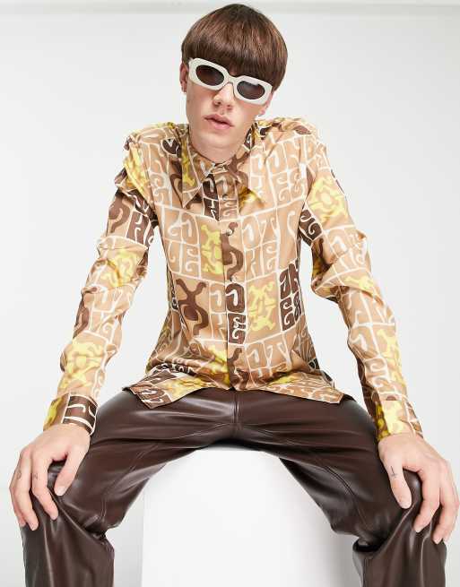 Camisa con estampado estilo años 70 y solapas de satén de ASOS DESIGN